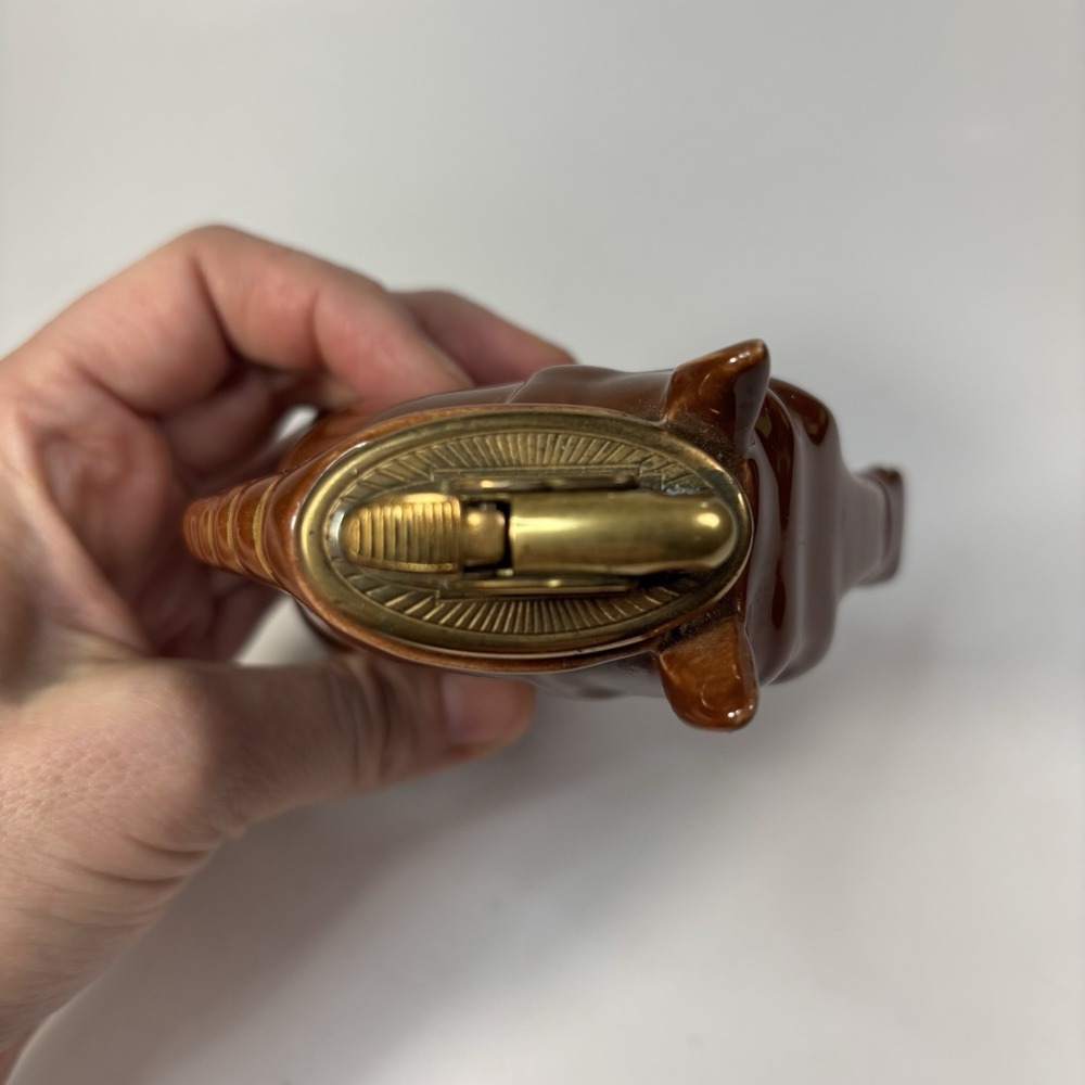 vtg glazed brown Gold  ceramic horse head chess table lighter Not Working - Picture 4 of 7